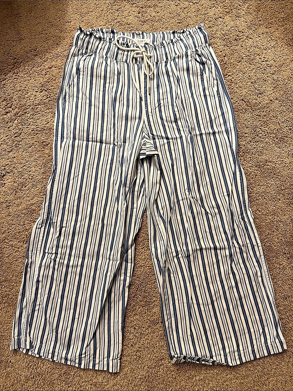 LOFT Blue & White Striped Wide Leg Pants